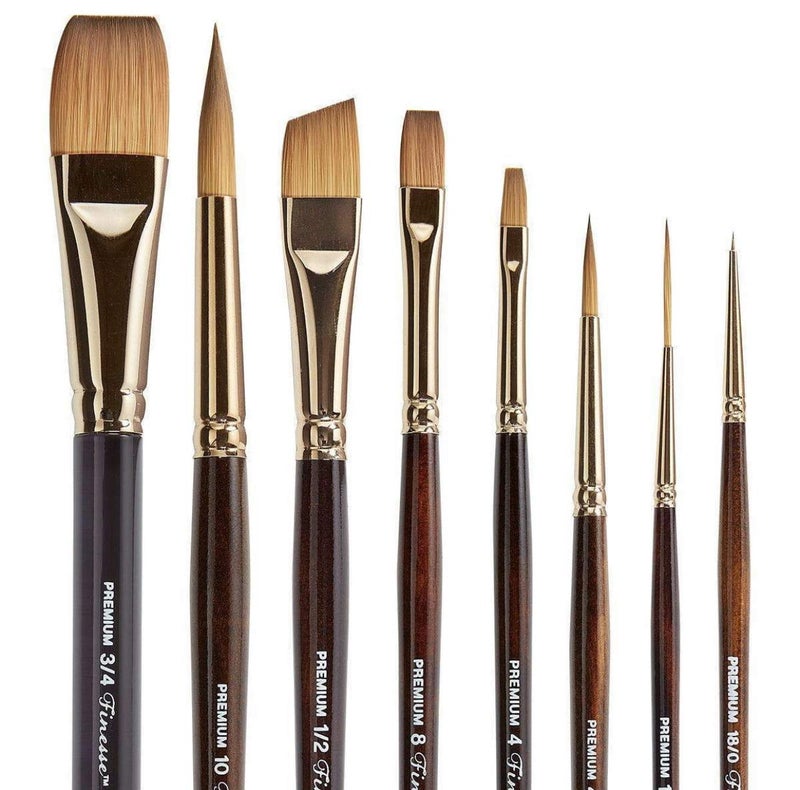 KINGART 1010A Premium 8 Pc. Finesse Watercolor Artist Brush Set, Synthetic Kolinsky Sable for Watercolor, Gouache, Oil, and Acrylic Paints, Short Handle, Gift Boxed, Set of 8 - Image 2